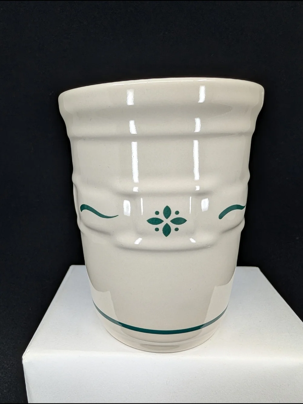 Longaberger Woven Traditions Pottery 8 Oz Tumbler White/Green Heritage Hall USA